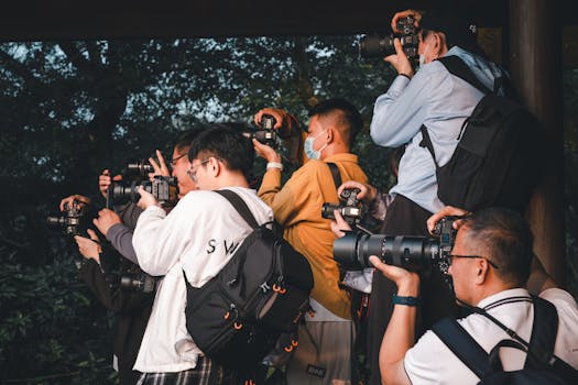 group of photographers on an expedition capturing biodiversity