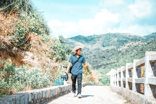 happy backpacker enjoying nature