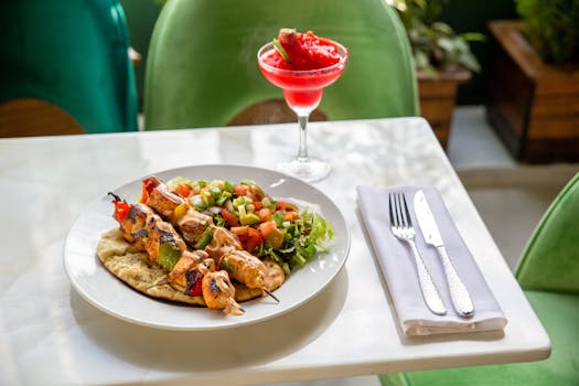 a colorful plate of grilled vegetable skewers