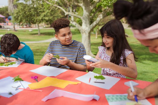 kids creating crafts outdoors