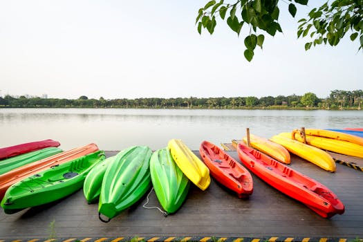 serene river view with kayakers