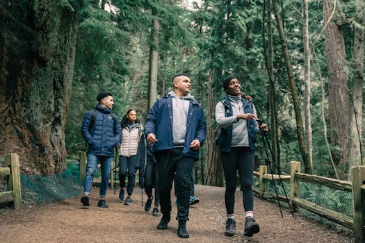 group of hikers enjoying nature responsibly