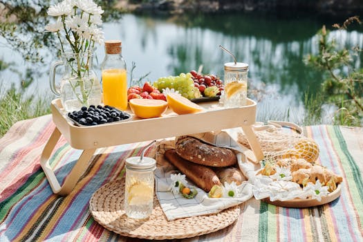 a picnic setup with local foods and nature