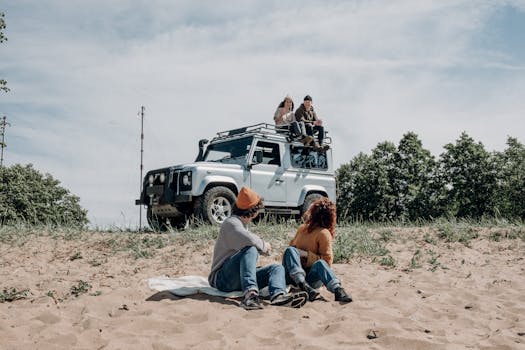 a group of friends enjoying a carpool road trip