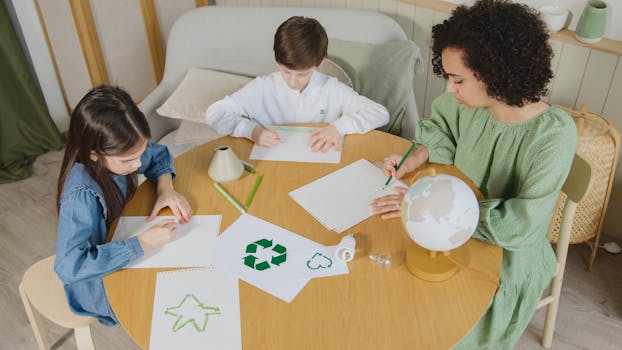 group of students learning about recycling