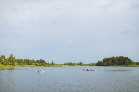 calm river with kayakers